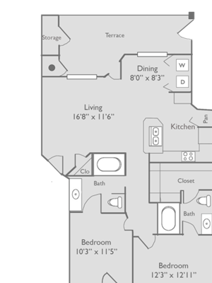 Apartments for Rent in Dallas, Texas Two bedroom, two bath with dining room and private patio